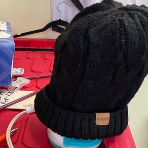 Piozaed Black Knit Beanie with Patch